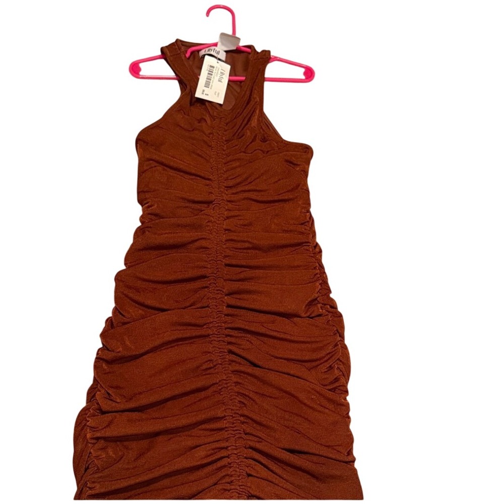 Lilyful Remi‎ Ruched Mini Dress Rust Orange Halter Neck Bodycon Sleeveless Small